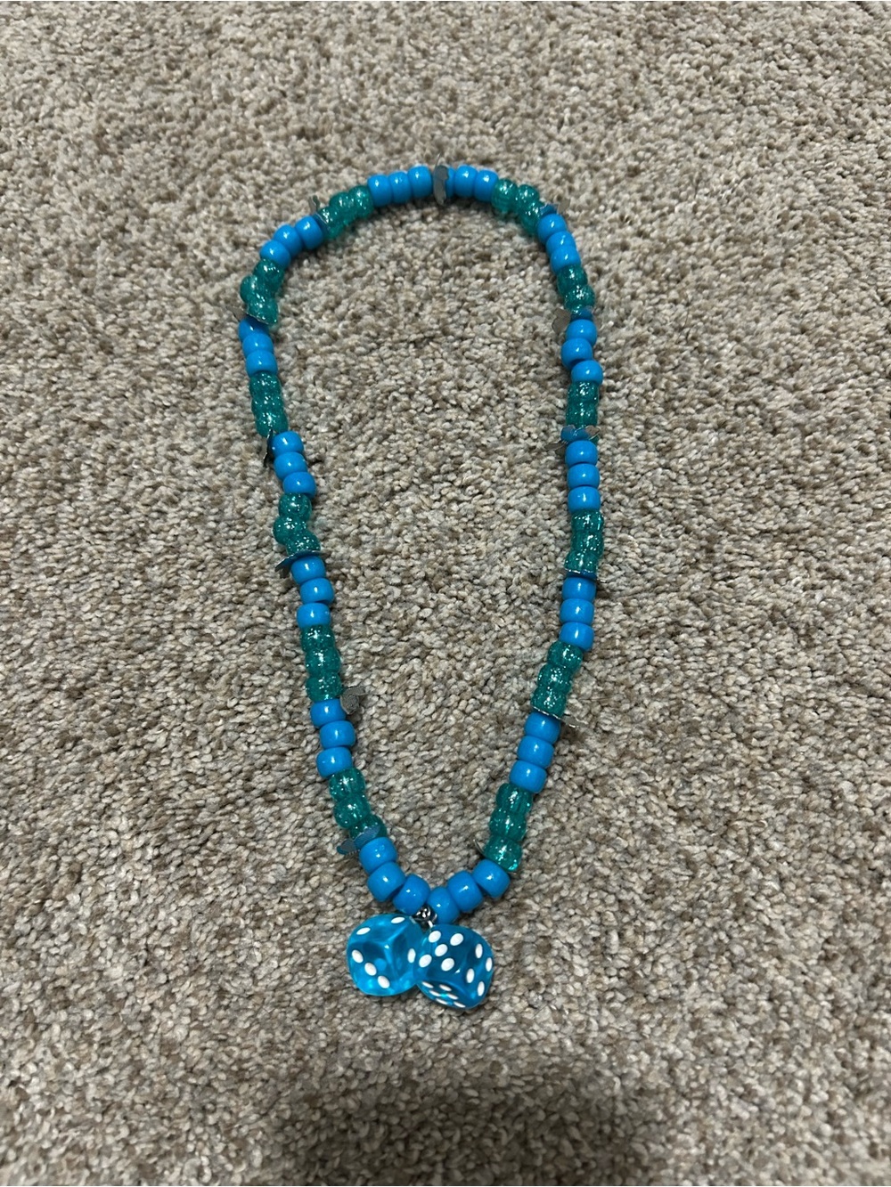 Blue & Teal Beaded Rear View Mirror Decor with Dice Pendant - Women Jewelry